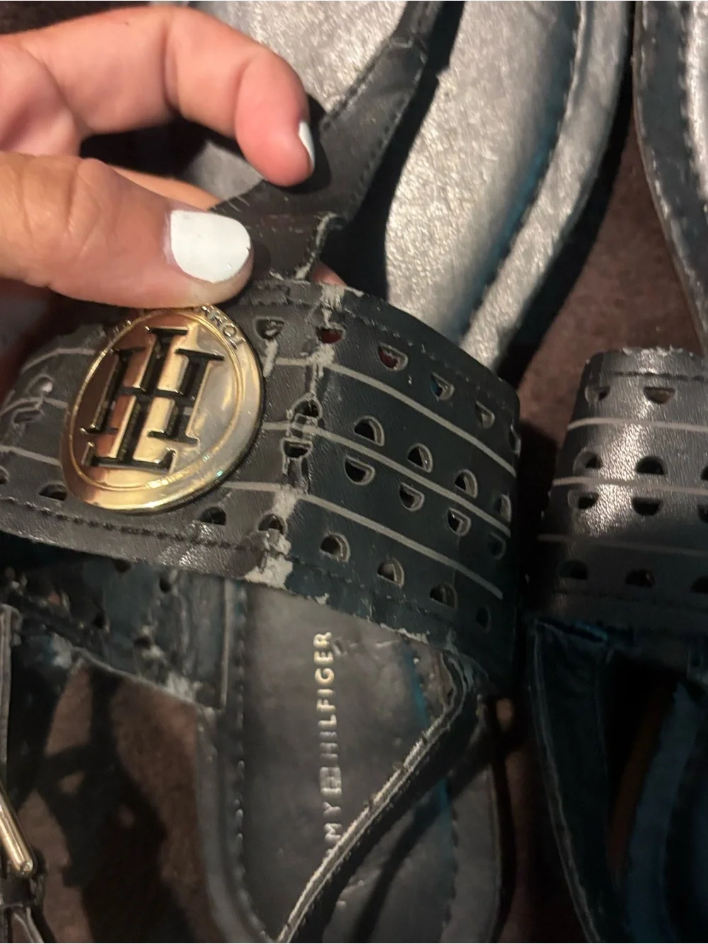 Tommy Hilfiger Girls' White and Tan T-Strap Sandals